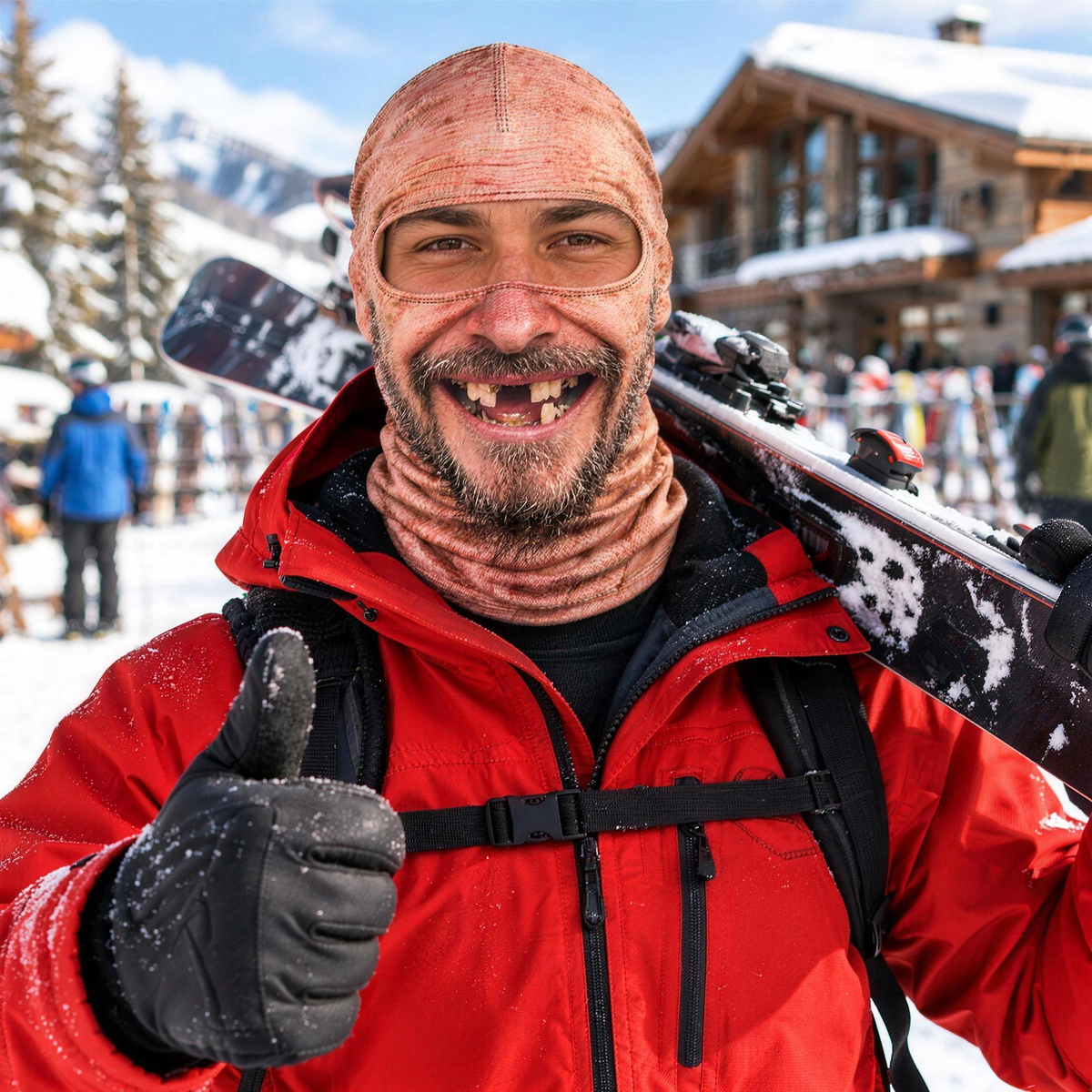 Toothless Terry ski mask at the ski resort